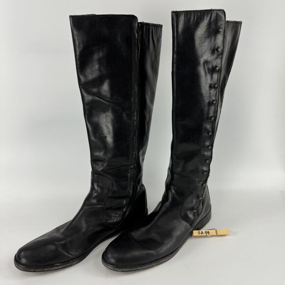 Cole Haan Black Tall Knee High Riding Boots Leather Zipper Silver Buttons 8 B - Picture 4 of 14
